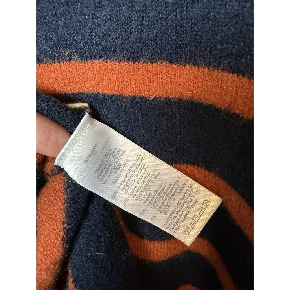 MADEWELL Navy Blue Orange Striped Merino Wool Alpaca Blend Mock Neck‎ Sweater M